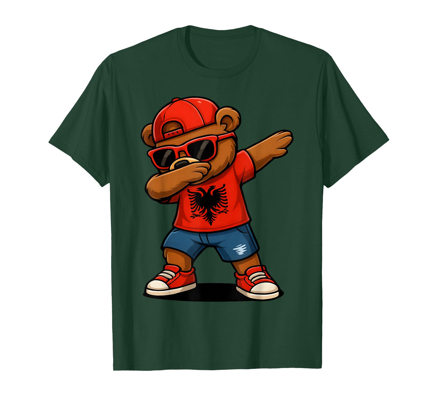 Funny Dabbing Bear Albania Flag Patriotic Albanian T-Shirt