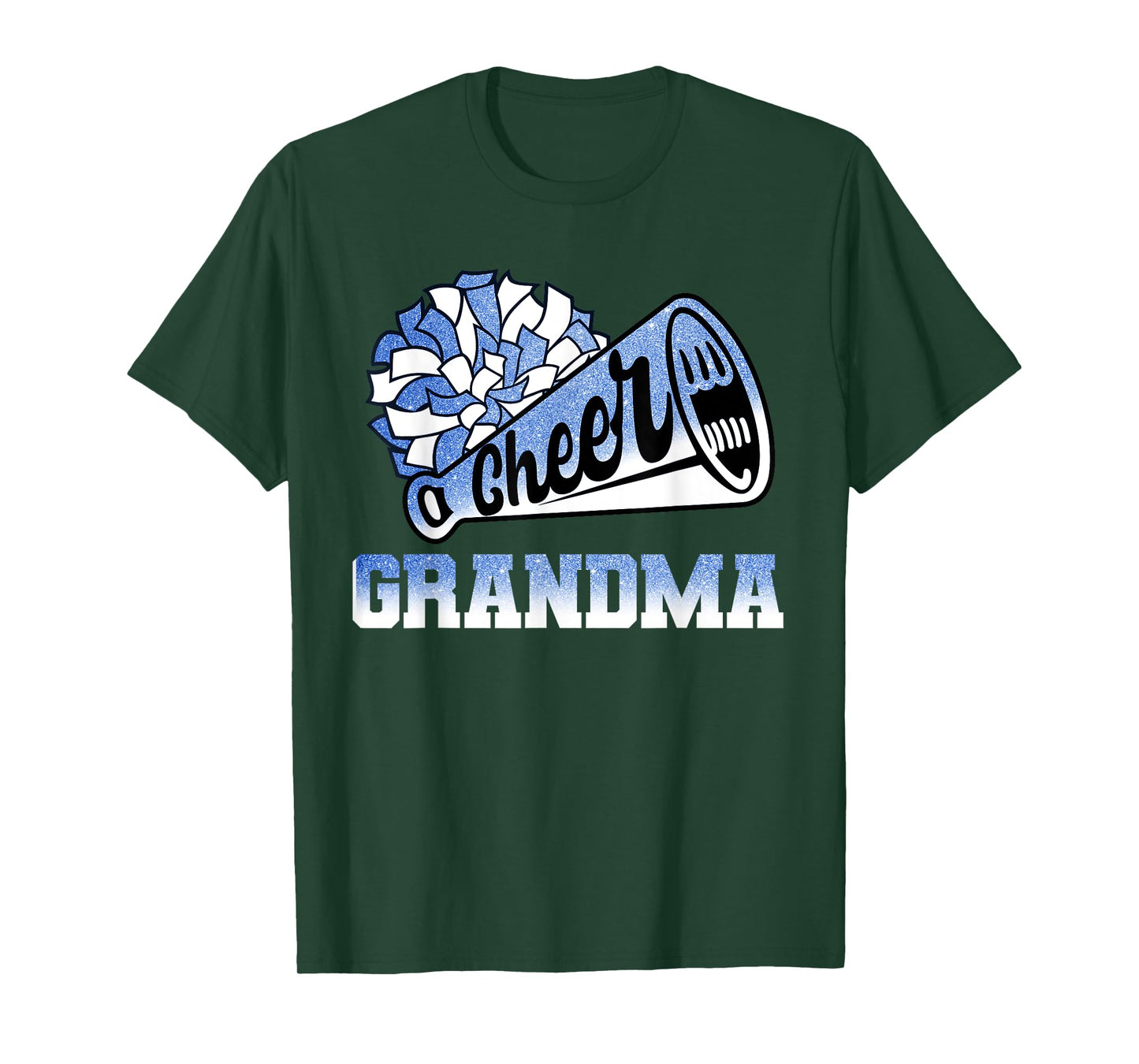 Cheer Grandma Biggest Fan Cheerleader Blue White Pom Pom T-Shirt