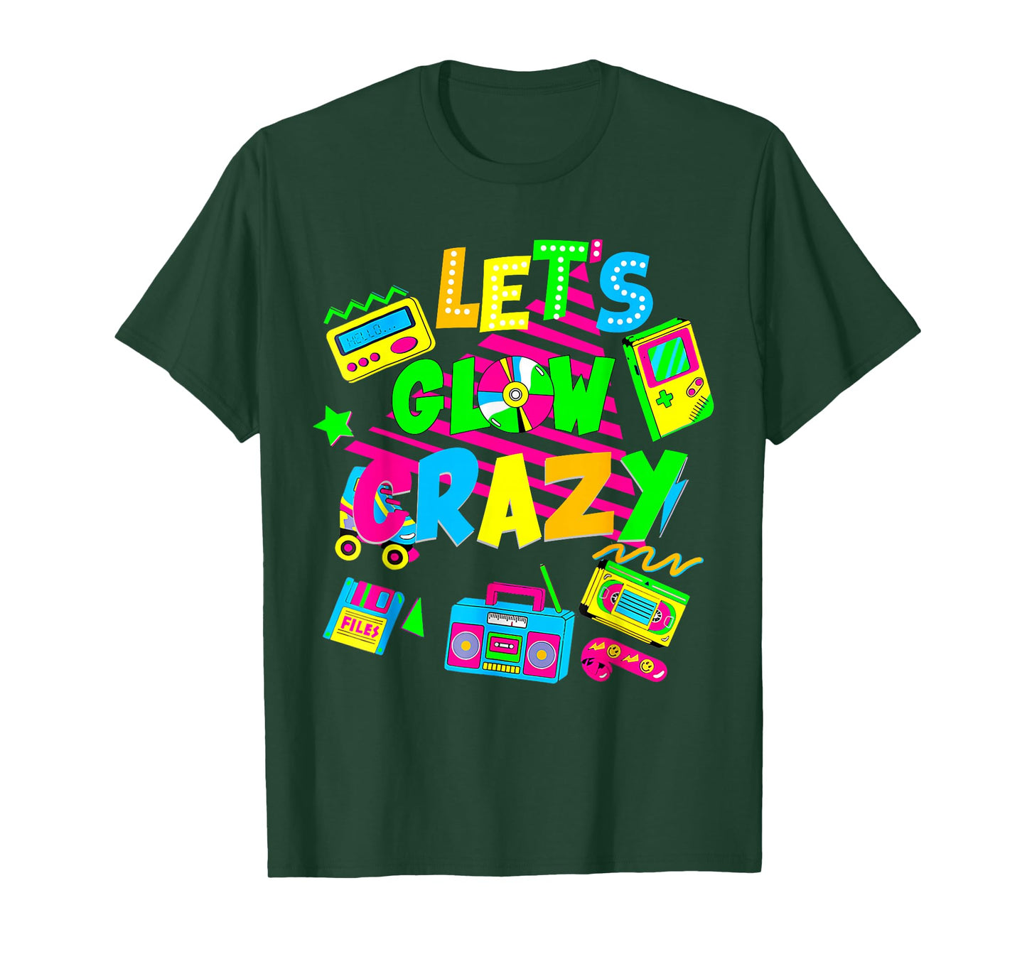 Party 80s Group Team Lets Crazy Retro Colorful Quote Glowing T-Shirt