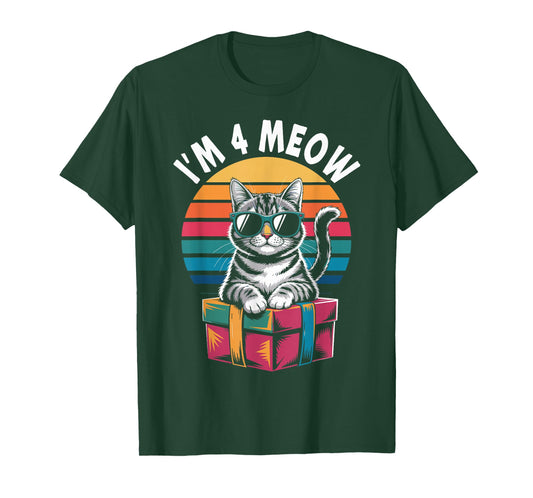 4th Birthday 4 Years Old I’m 4 Meow Funny Cat Birthday T-Shirt