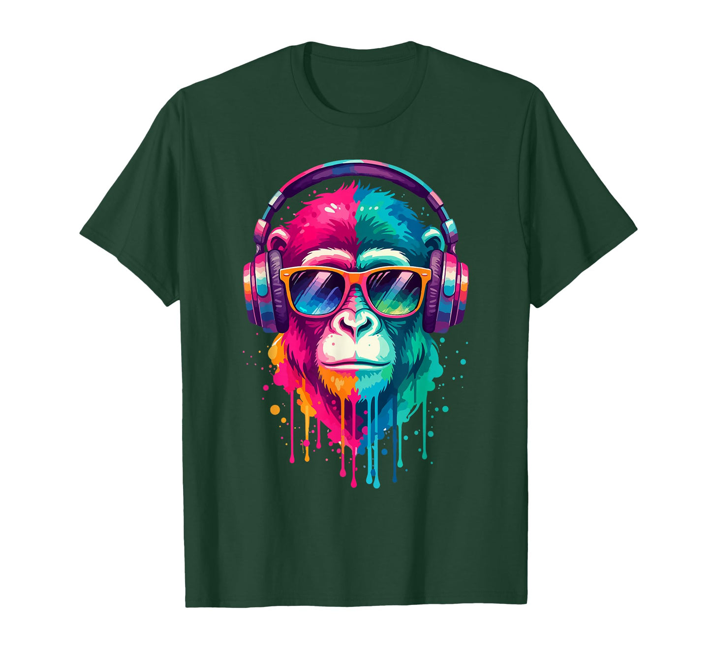 Monkey Wearing Headphones and Sunglasses EDM Rave Chimp Art T-Shirt