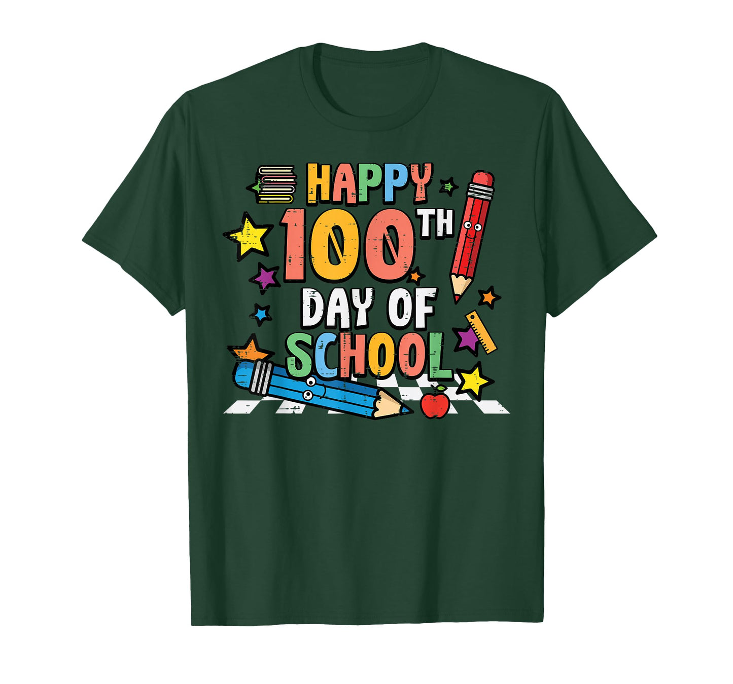 Happy 100th Day of School Pencils 100 Days Men Women Kids T-Shirt