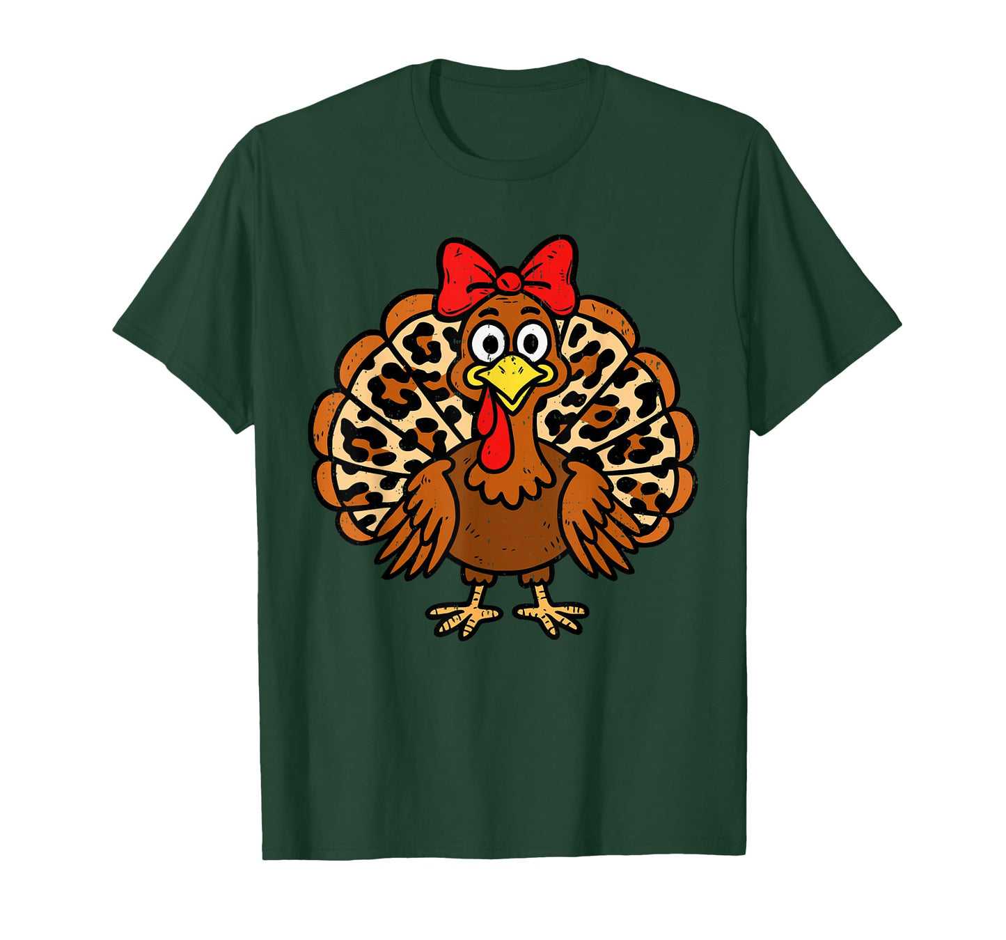 Funny Turkey Bow Leopard Fall Thanksgiving Costume Womens T-Shirt