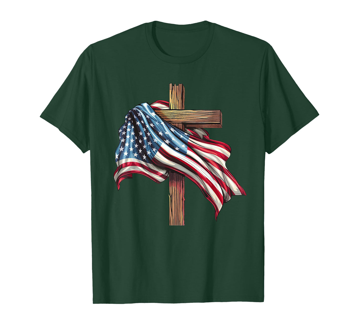 American Flag Cross for Patriotic USA Christians Distressed T-Shirt