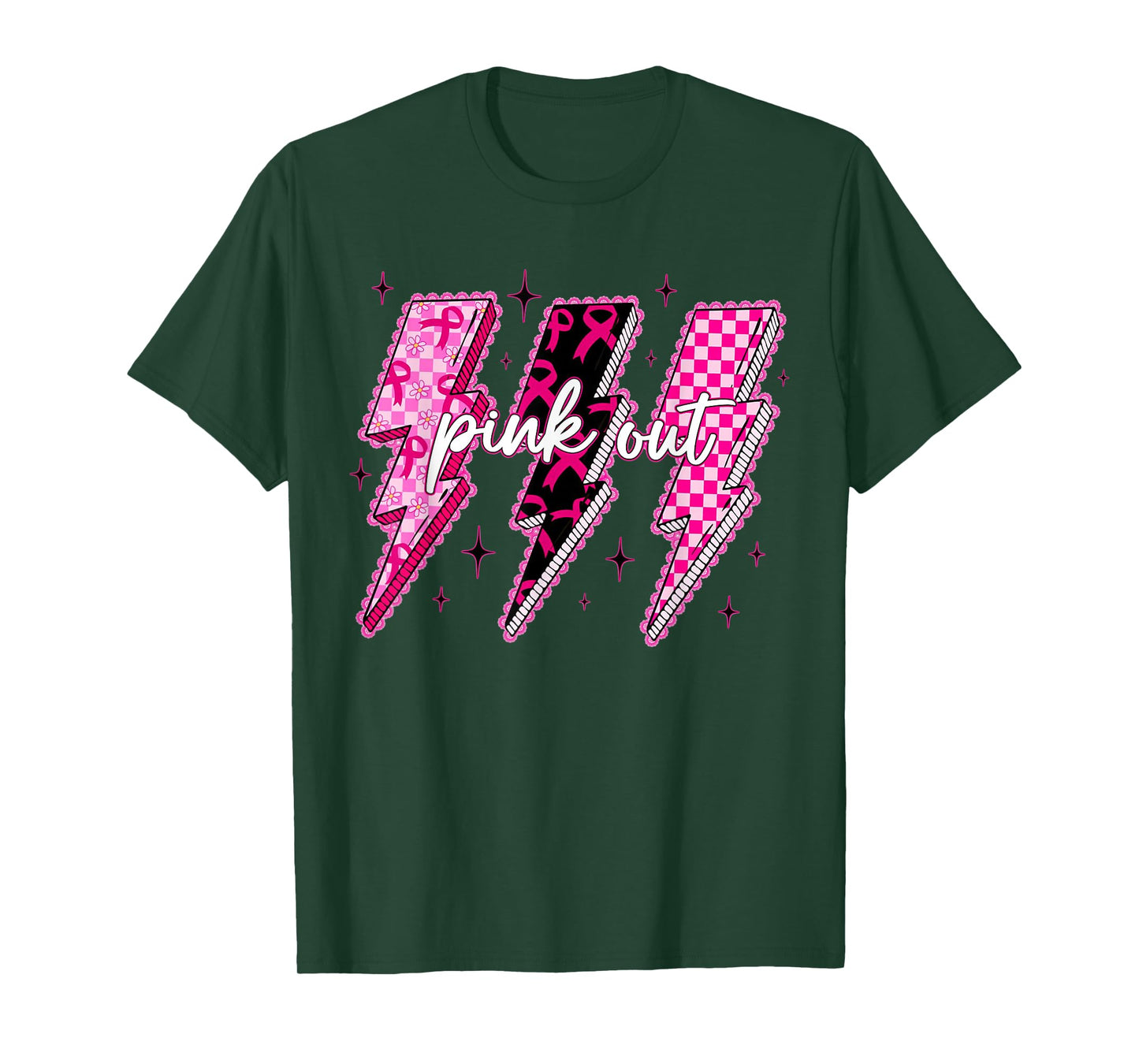 Breast Cancer Awareness Women Pink Out Ribbon Lightning T-Shirt