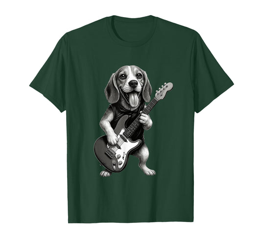 Beagle Dog Playing Guitar Funny Dog Lover T-Shirt