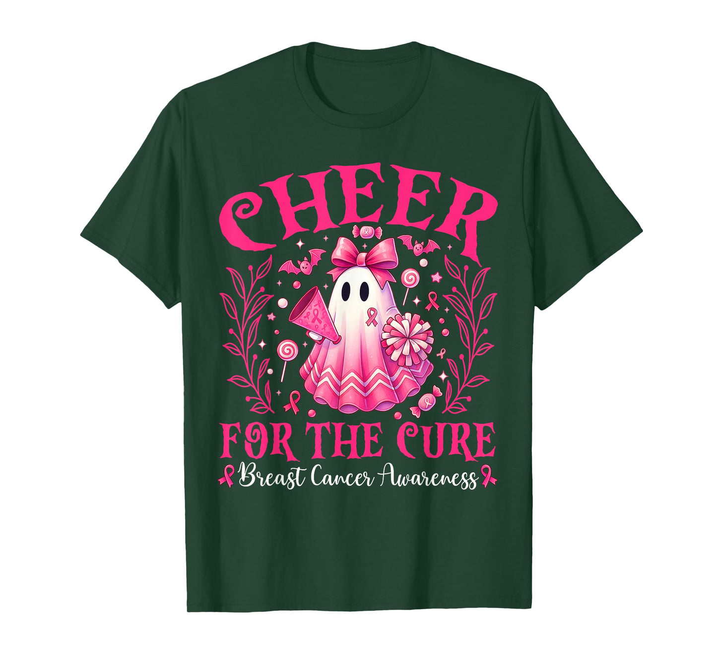 Cheer for The Cure Breast Cancer Pink Ghost Cheerleader T-Shirt