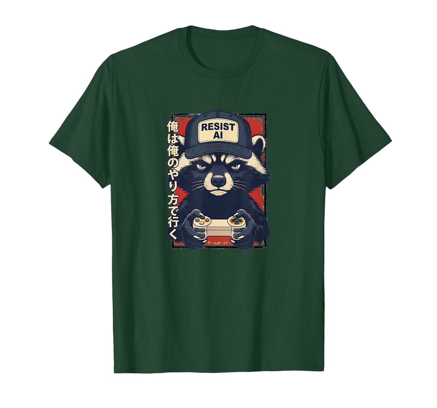 Resist AI - Raccoon Gamer Design T-Shirt