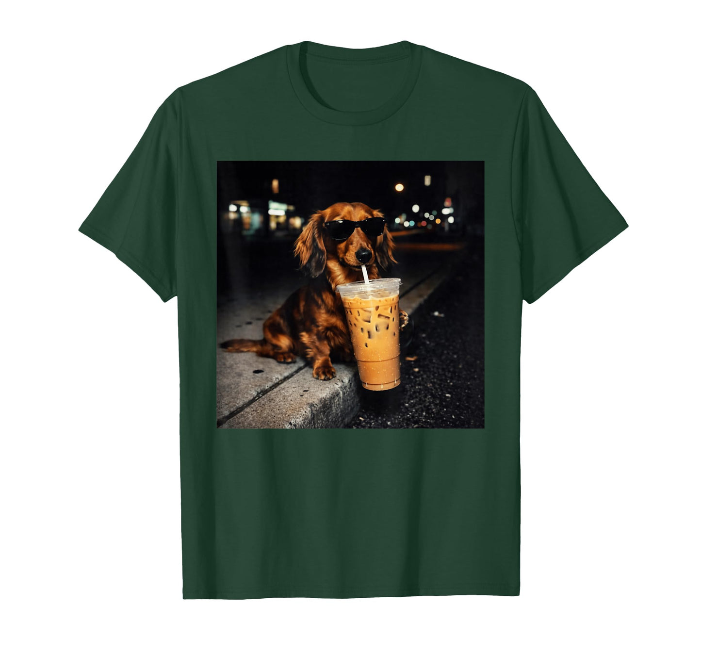Funny Dachshund Drinking Iced Coffee Cute Dog Meme Humor T-Shirt