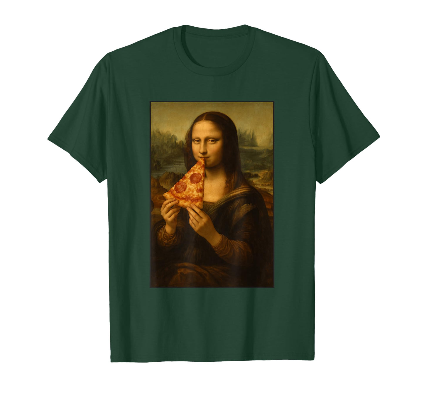 Mona Lisa Eating Pizza Funny Classic Art Pizza Foodie Mashup T-Shirt