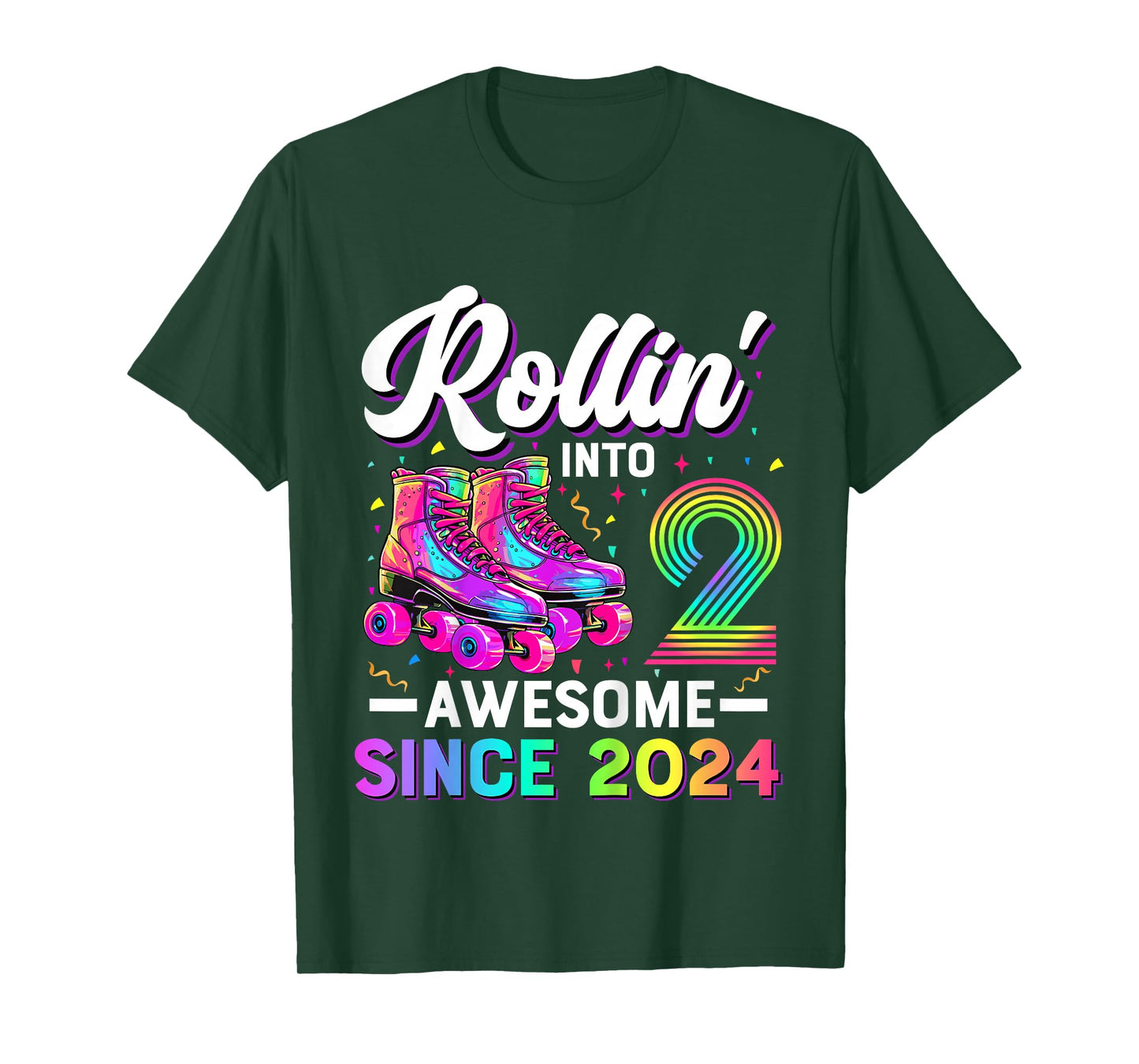 Kids 2nd Birthday Shirt Girl Two 2 Year Old Roller Skate Skating T-Shirt