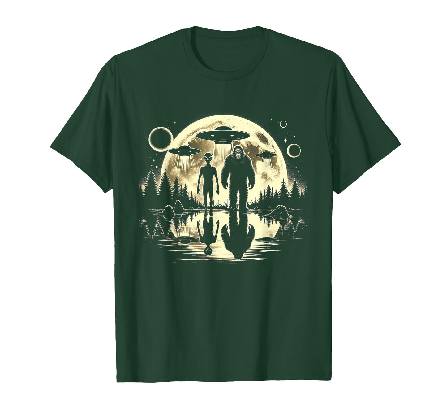 Bigfoot and Alien Moon UFO Extraterrestrial Sasquatch Gifts T-Shirt