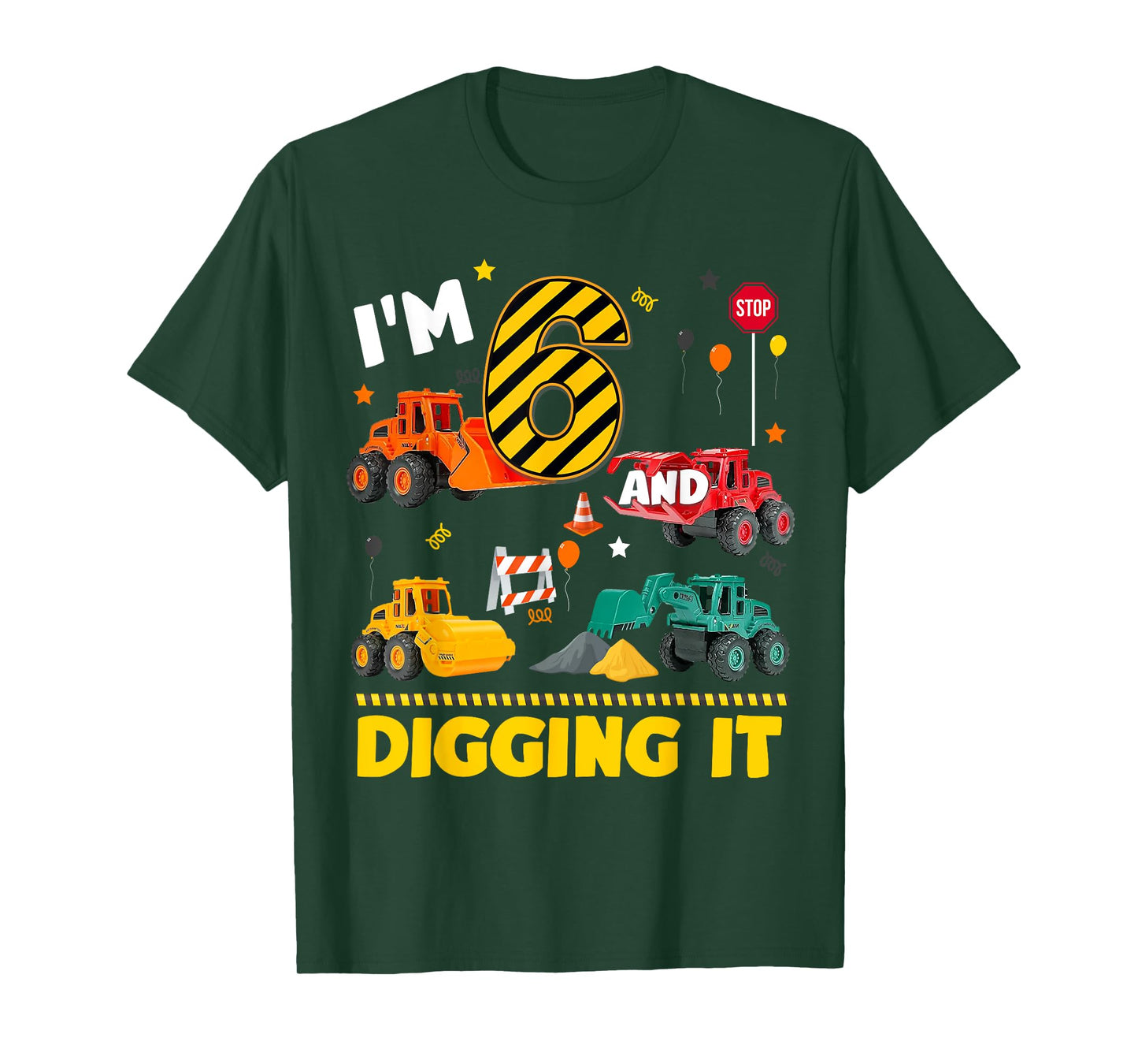6th Birthday Construction Boy I'm 6 Years Old And Digging It T-Shirt
