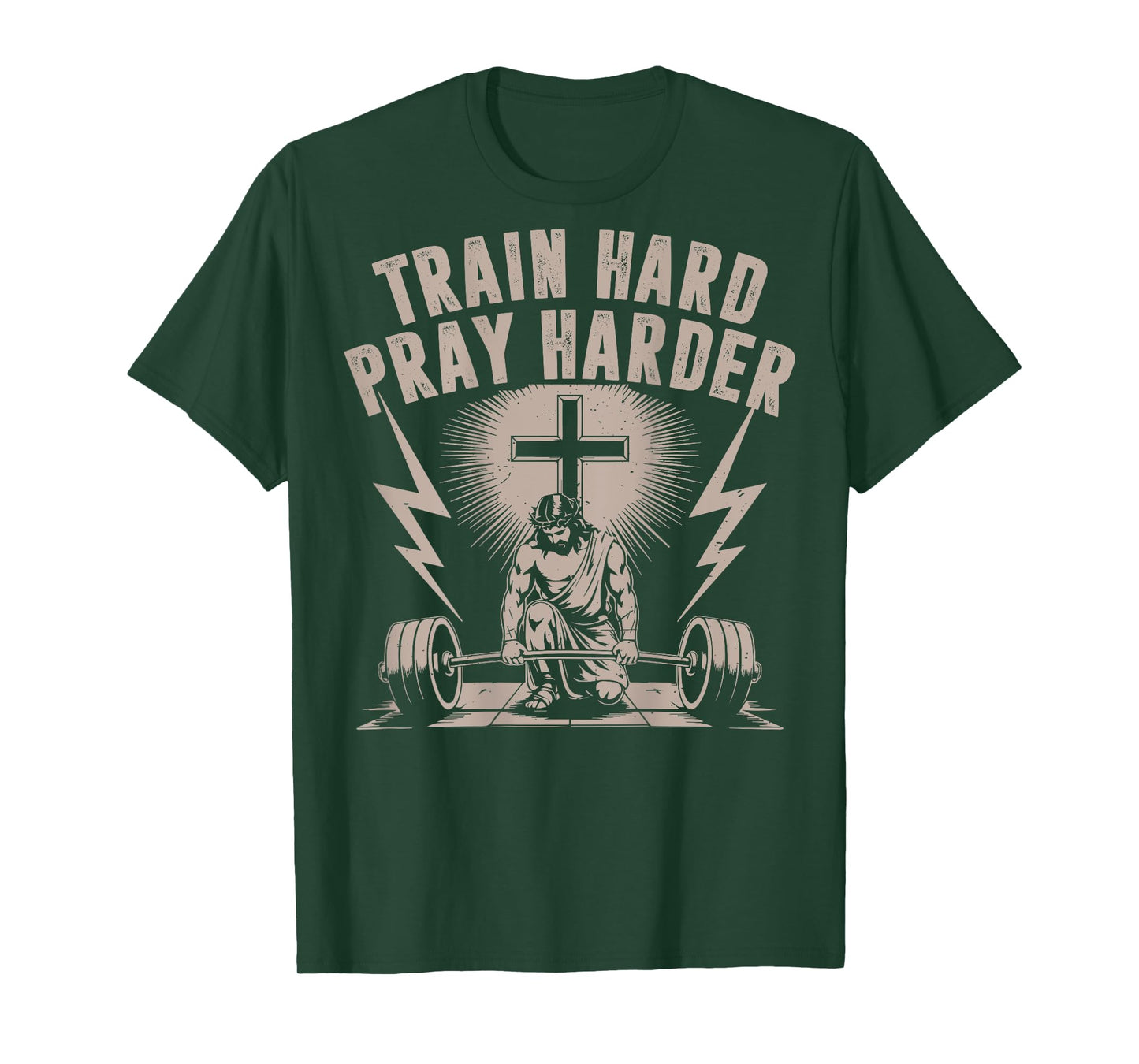 Train Hard Pray Harder Funny Christian Workout Gym Jesus Men T-Shirt