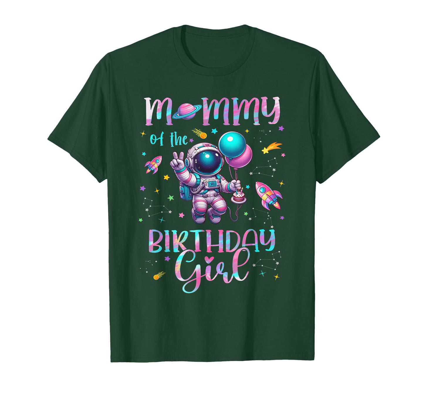 Mommy of the birthday girl astronaut family matching T-Shirt