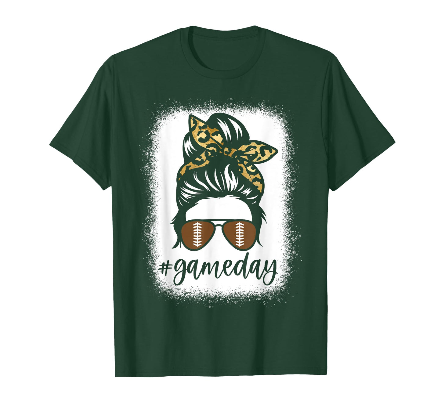 Game Day American Football Messy Bun Leopard Women Girls T-Shirt