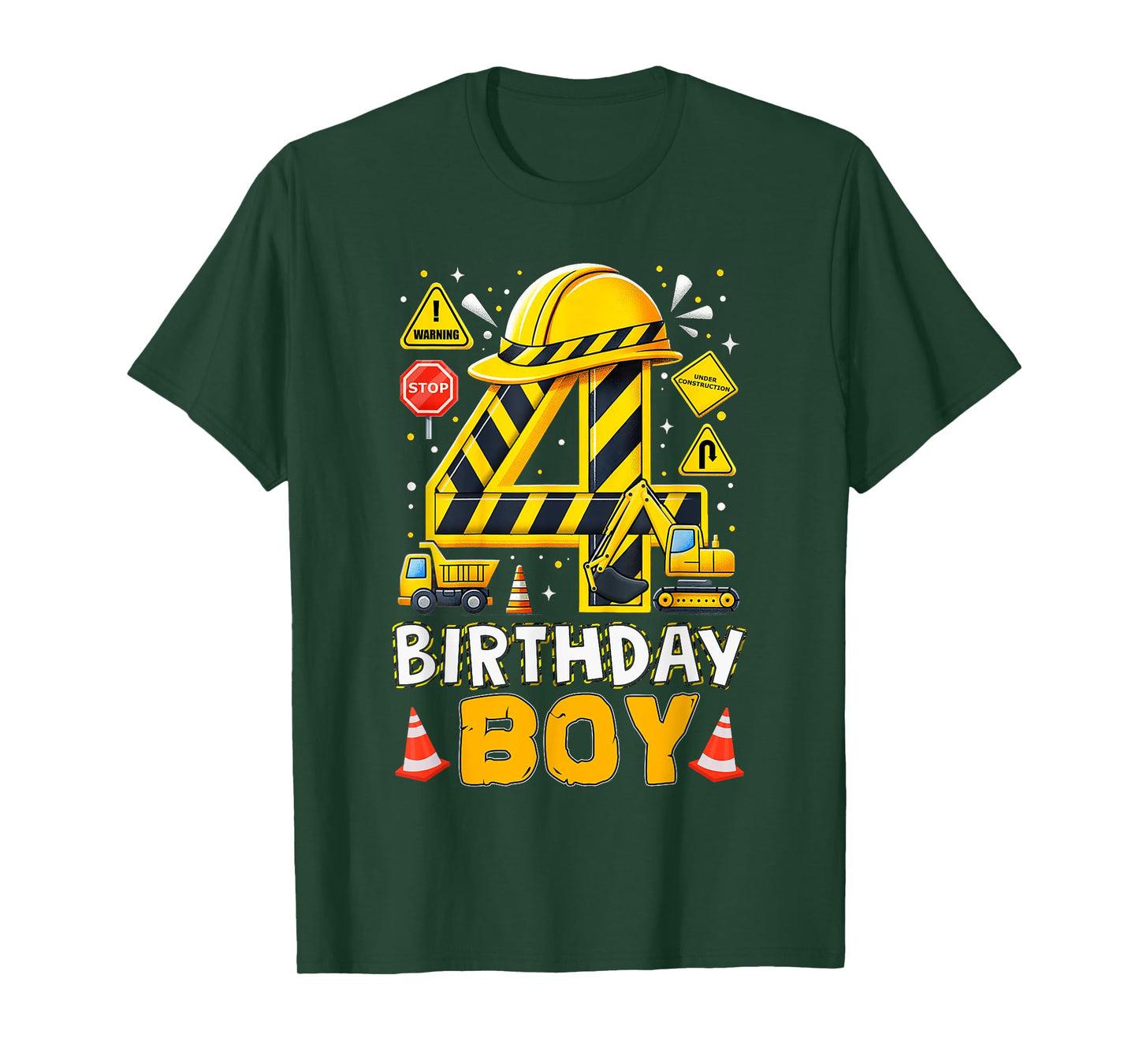 Construction 4 Year Old Birthday Boy 4Th Birthday Excavator T-Shirt