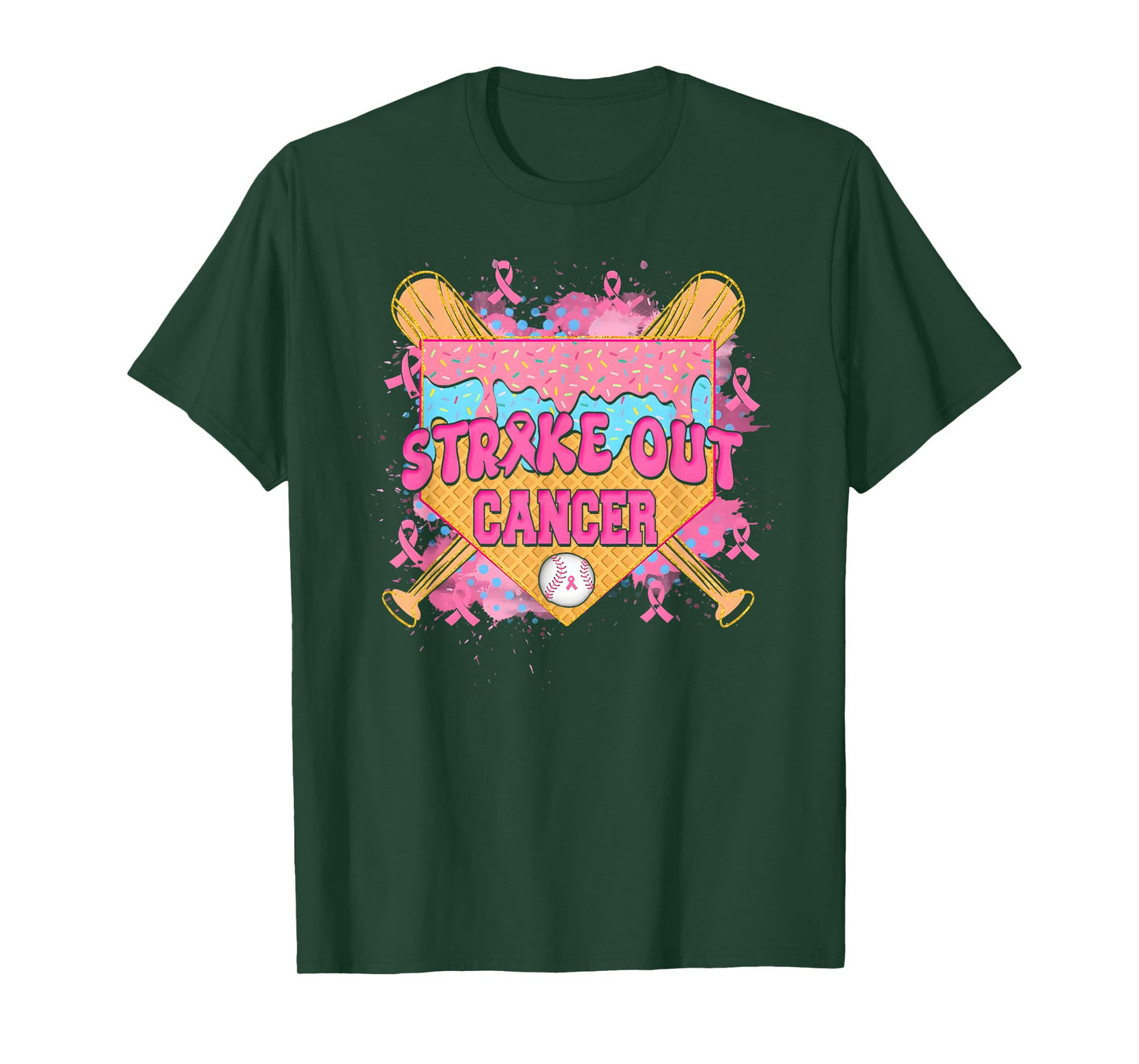 Strike Out Cancer Baseball Ice Cream Drip Breast Cancer T-Shirt