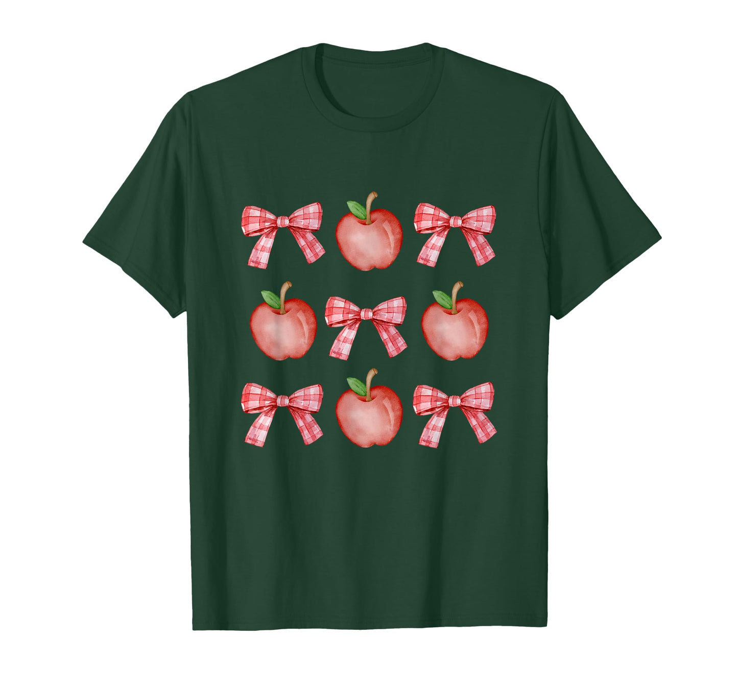 Apples and Checkered Bows Design Clean Girl Cute T-Shirt