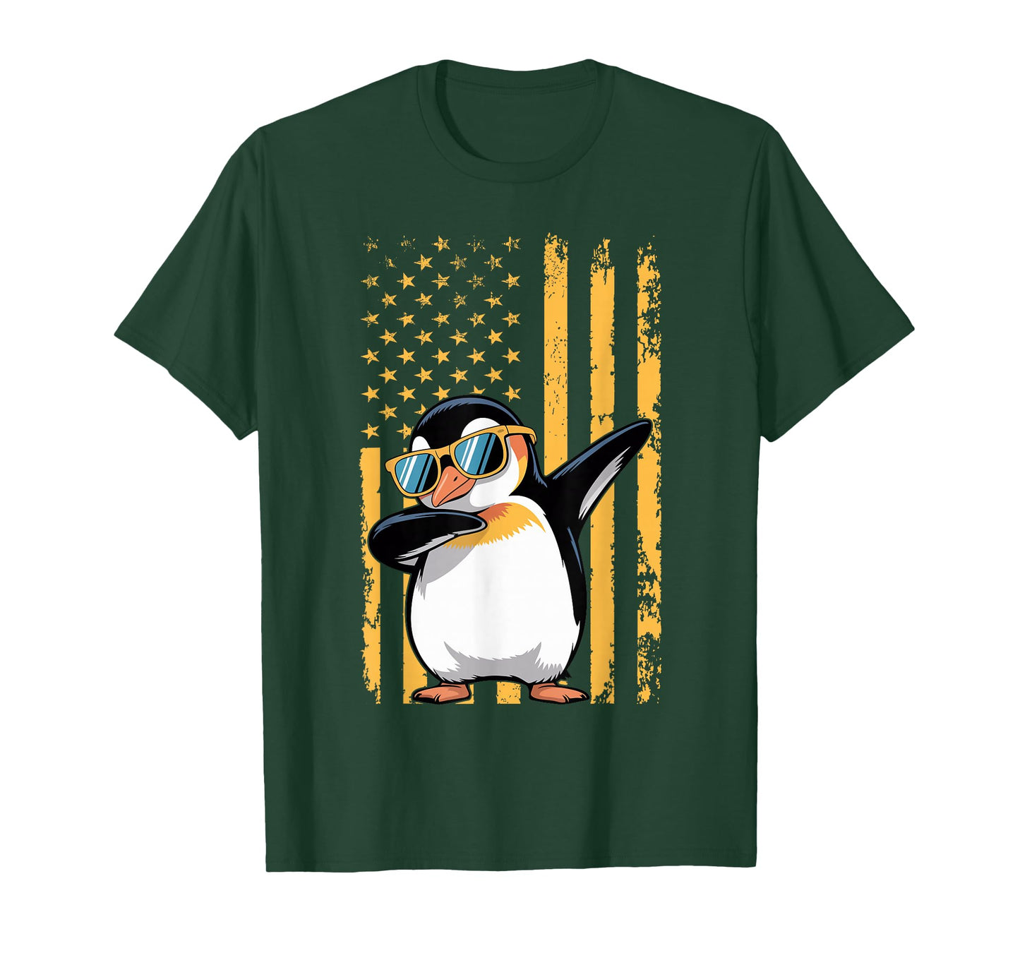 Graphic Penguin Retro American Flag Funny Penguin Lovers T-Shirt