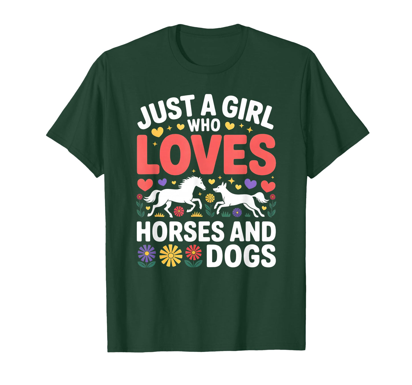 Cute Girl Who Loves Horses and Dogs Design T-Shirt