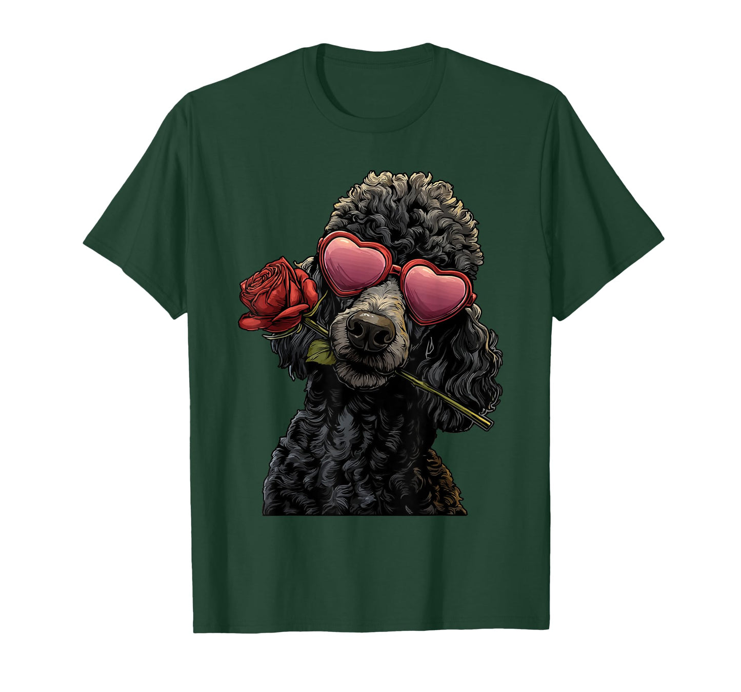 Cute Poodle with Heart Glasses Rose Valentine's Day Dog T-Shirt