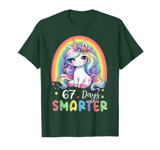 67 Days Smarter Kids Girls Unicorn 67th Day of School T-Shirt