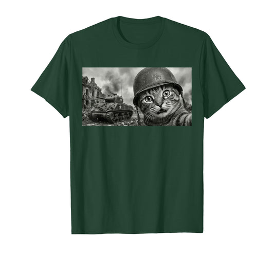 WW2 Cat with Tank T-Shirt