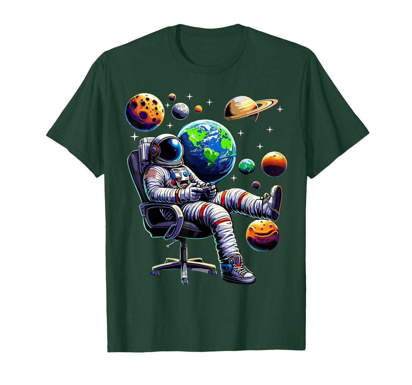 Astronaut Gamer Space Gaming System Planets T-Shirt