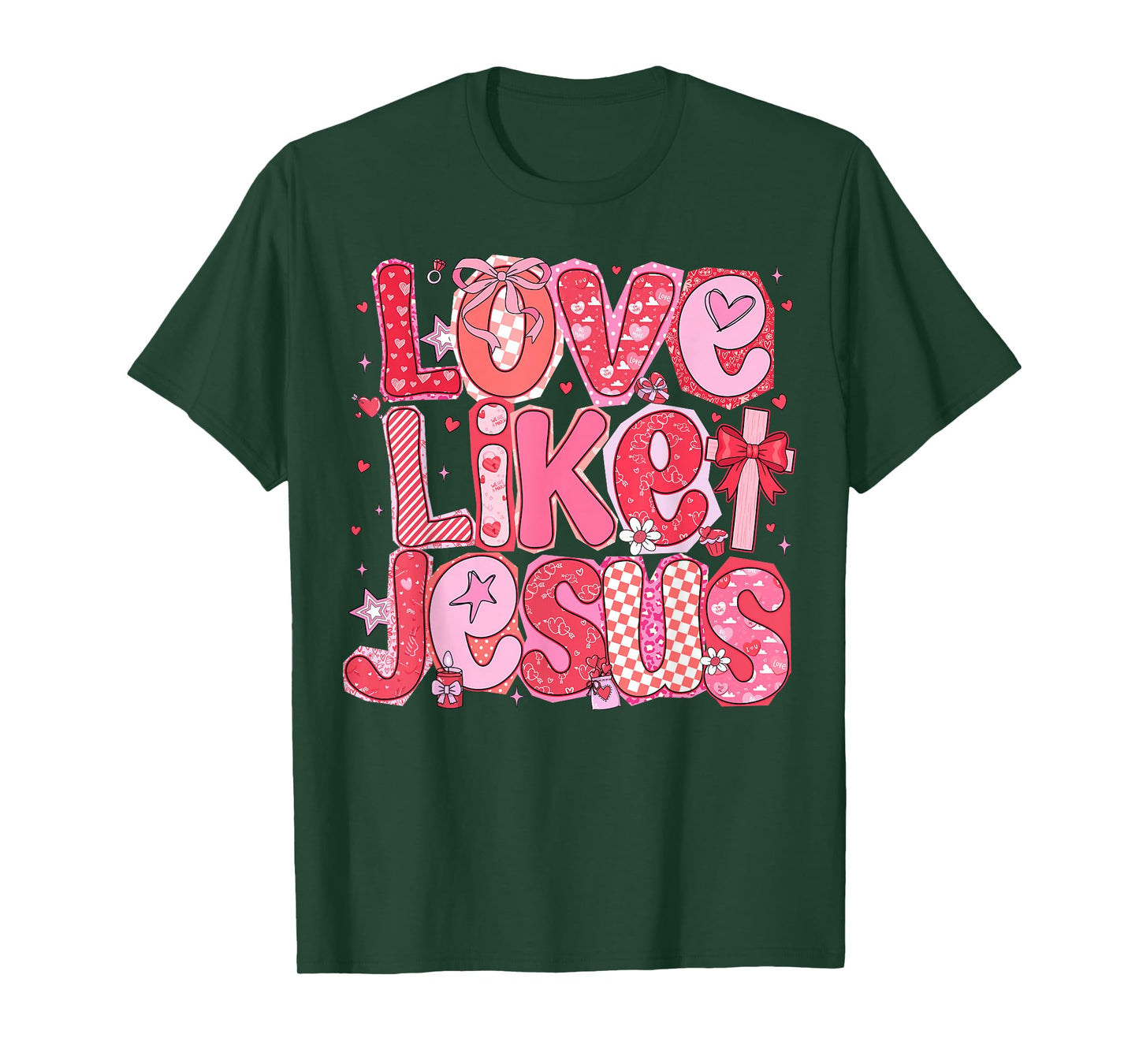 Valentine Love Like Jesus Coquette Bow Christian Women Girls T-Shirt