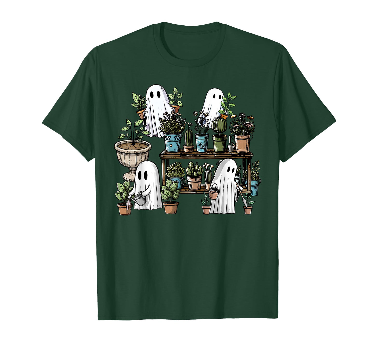 Spooky Plant Lady Halloween Ghost Garden Watering Flowers T-Shirt