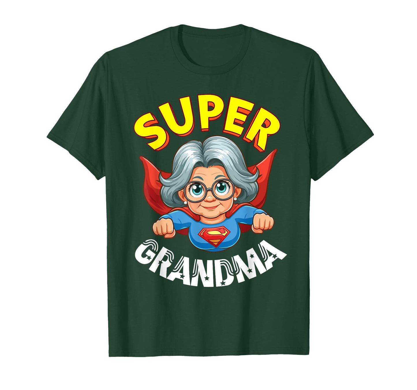 Super Grandma Hero Cape Flying Cartoon Funny Grandmother T-Shirt