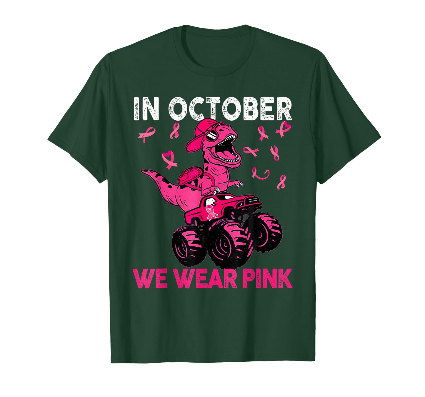 in October We Wear Pink Breast Cancer Trex Dino Kids Toddler T-Shirt