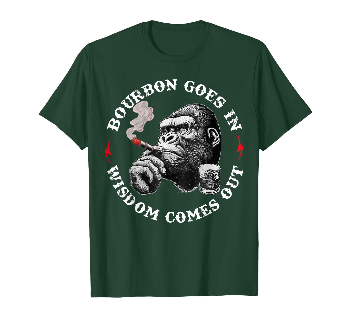 Bourbon Goes in Wisdom Comes Out Monkey Whiskey Lovers T-Shirt