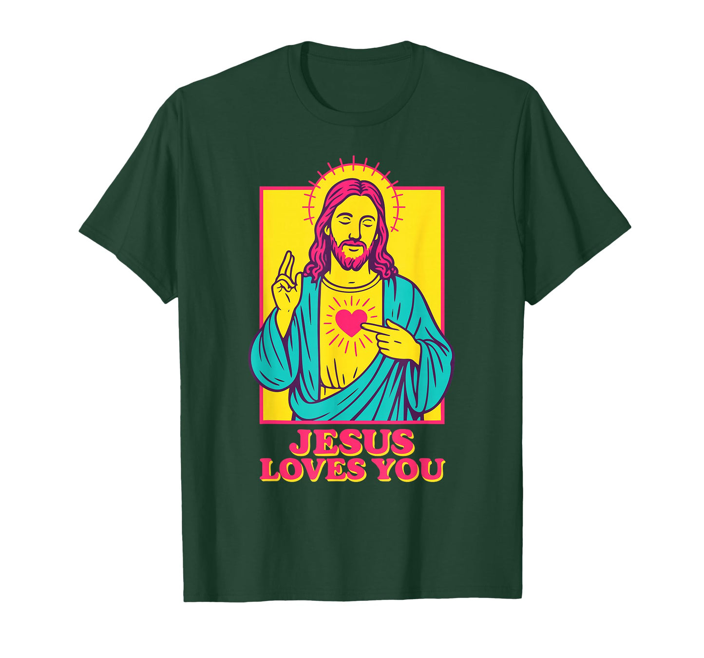 Jesus Loves You Sacred Heart Christian Faith Retro Pop Art T-Shirt