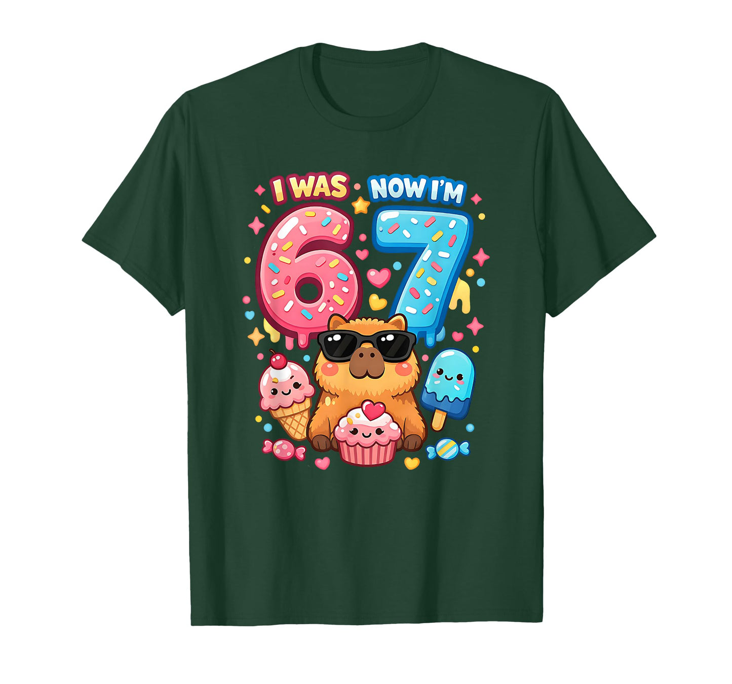 I was 6 Now I'm 7 Birthday 67 Meme Capybara Ice Cream Kawaii T-Shirt