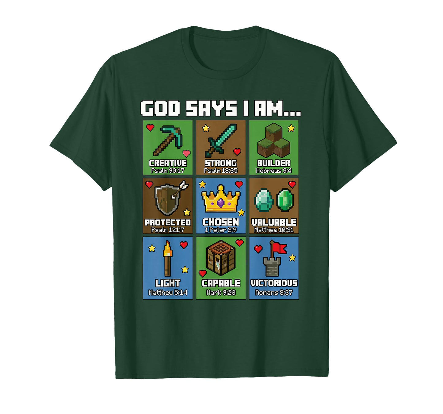 God Says I Am Bible Verses Pixel Art Christian Gamer Boys T-Shirt