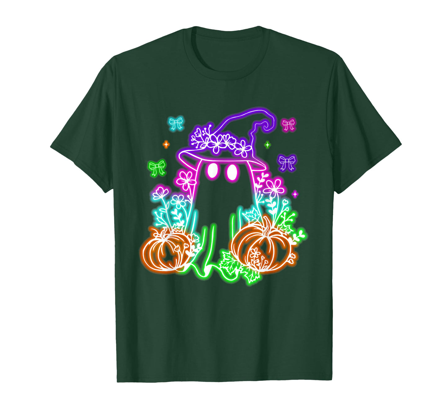 Cute Boo Halloween Ghost Witch Pumpkin Trendy Halloween Neon T-Shirt