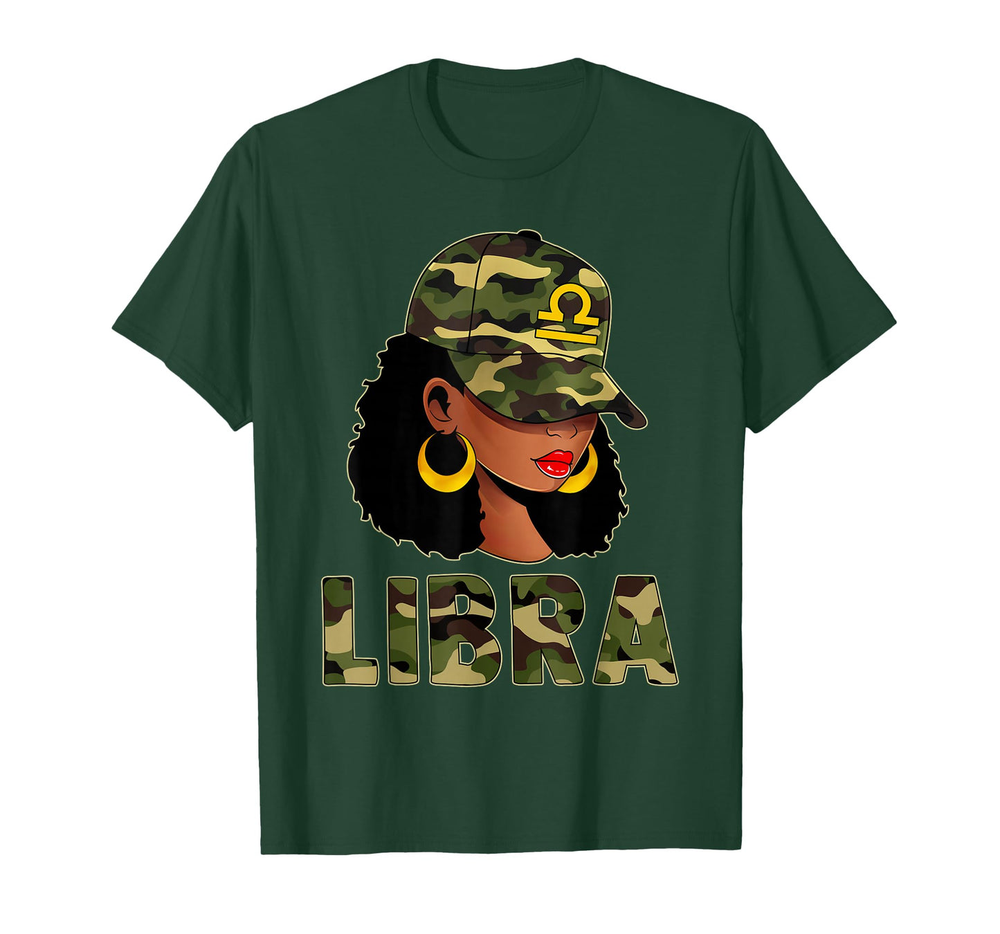 Libra Queen Camouflage Black Woman Cap Zodiac Sign T-Shirt