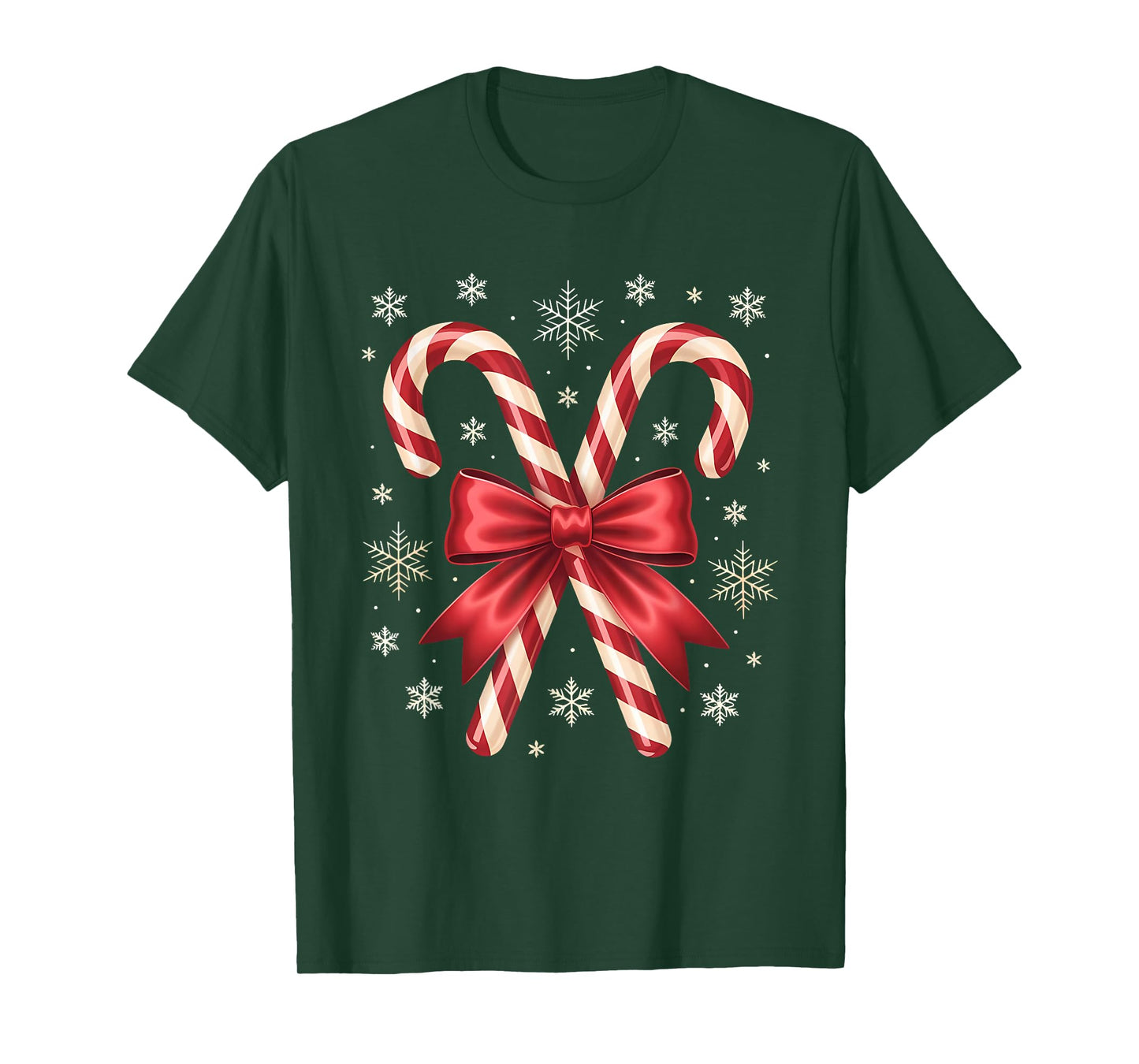 Candy Cane Christmas Season Girls Womens Retro Coquette Bow T-Shirt