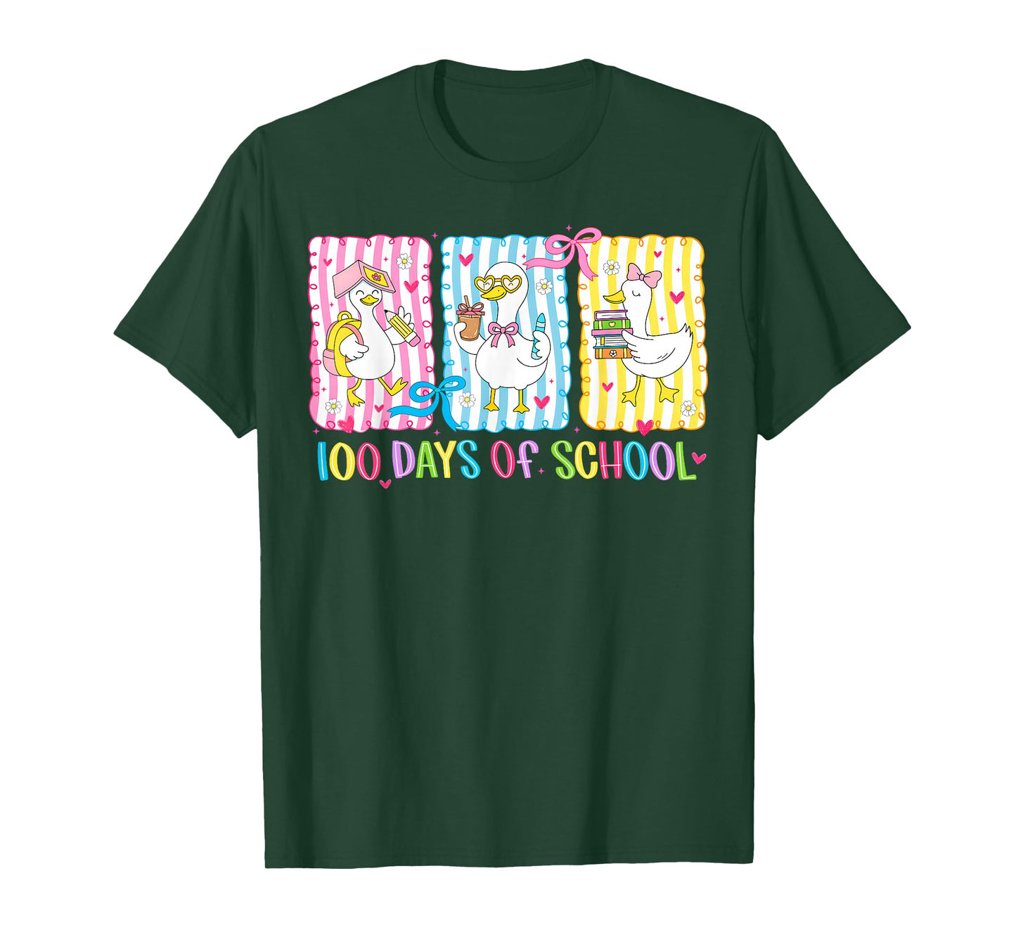 100 Days of School Goose Coquette Bow 100th Day Teacher Kids T-Shirt