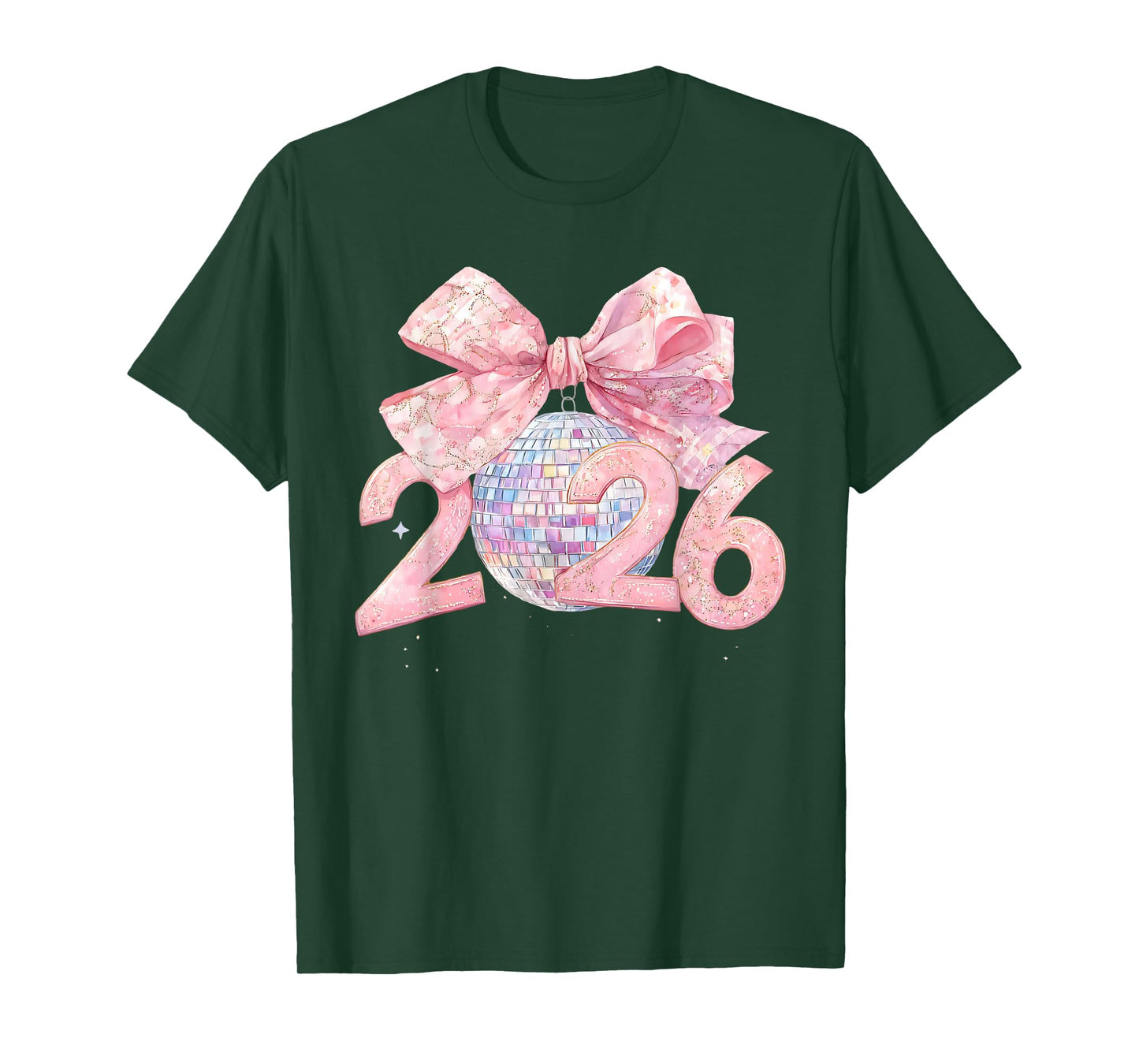 Pink Bow Coquette Disco Ball Happy New Year 2026 T-Shirt