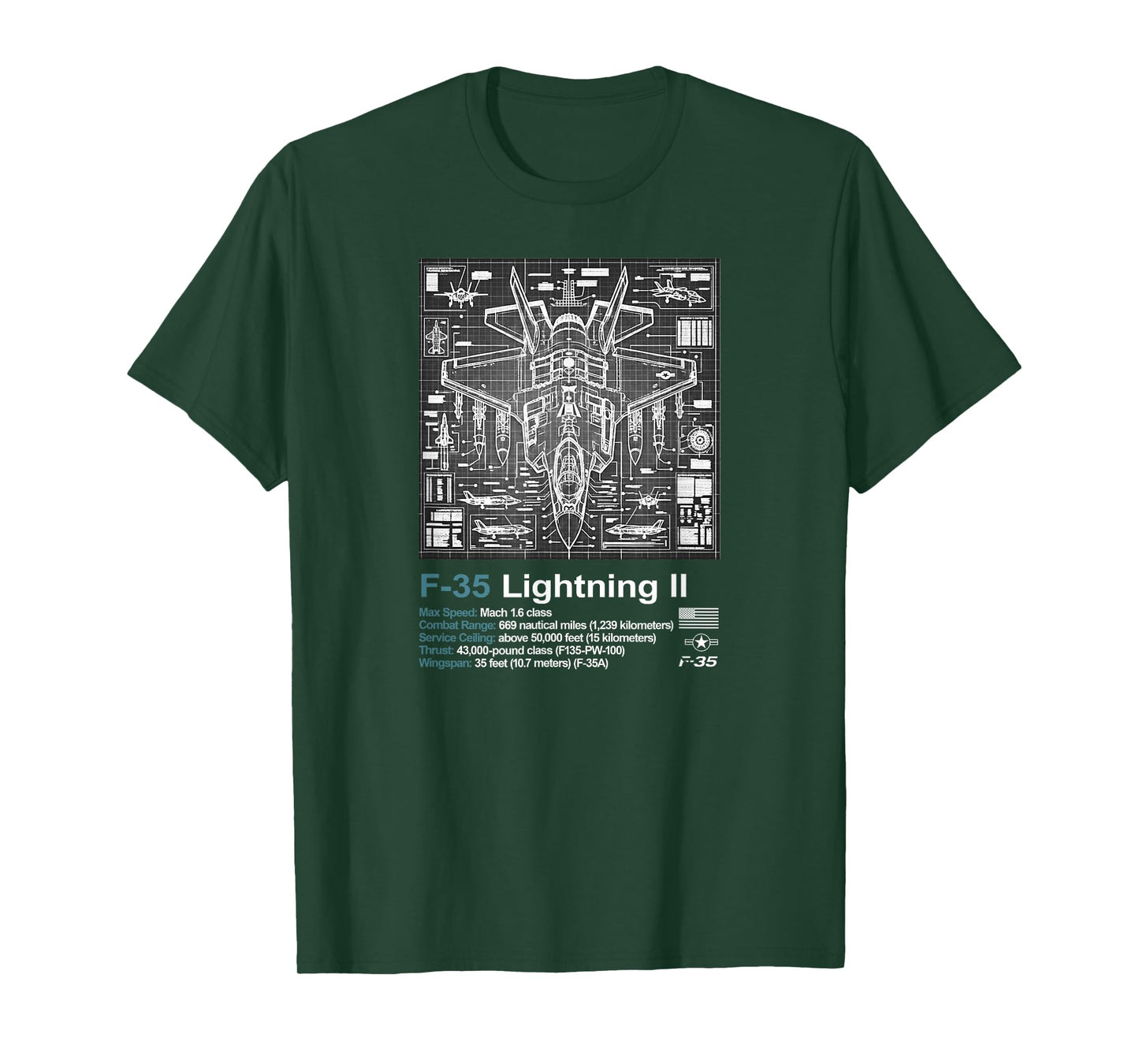 F-35 Blueprint Technical Schematic - Aviation Art Graphic T-Shirt