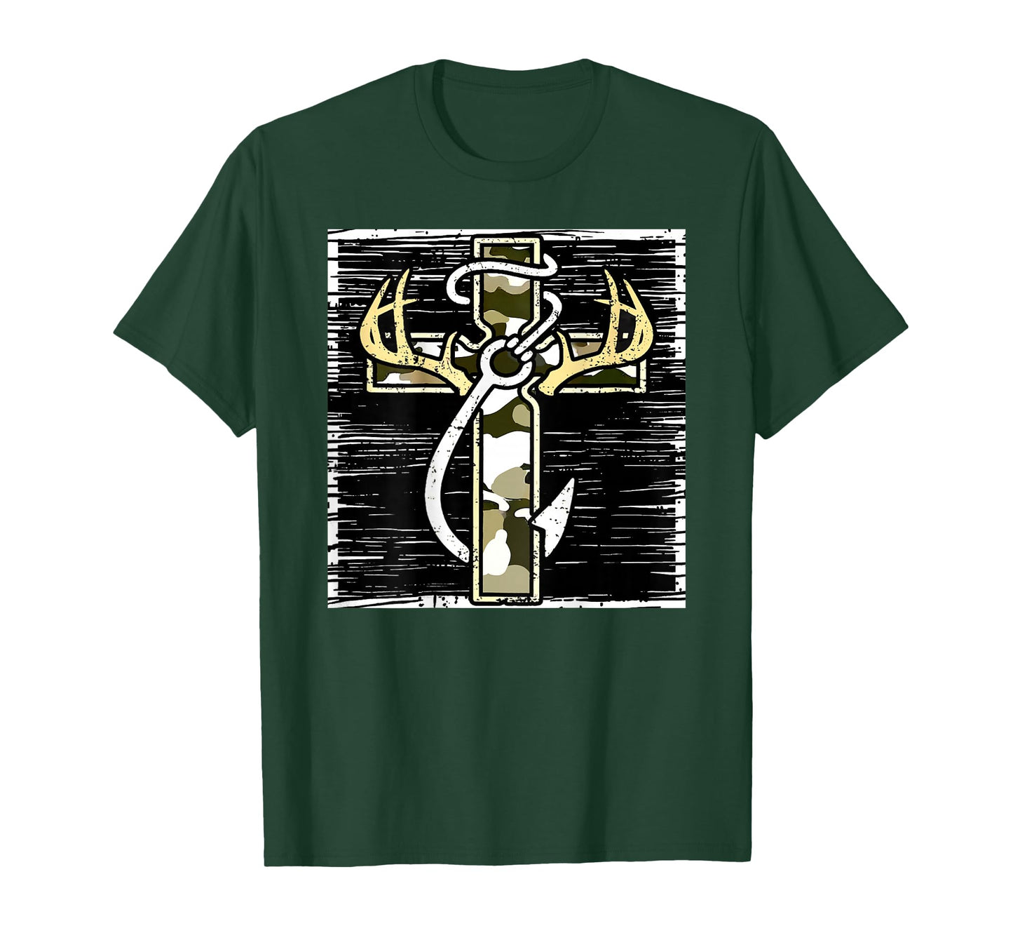 Hunting Fishing Cross Camo Faith Christian Fisherman Hunter T-Shirt