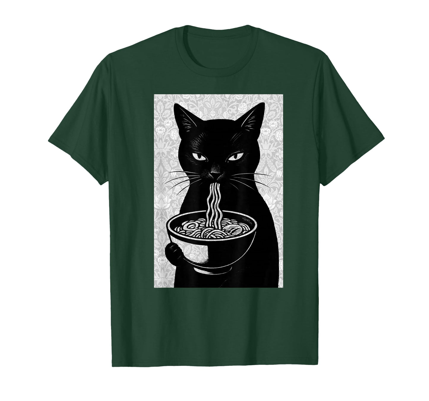 Ramen Cat Black and White Japanese Noir Illustration T-Shirt