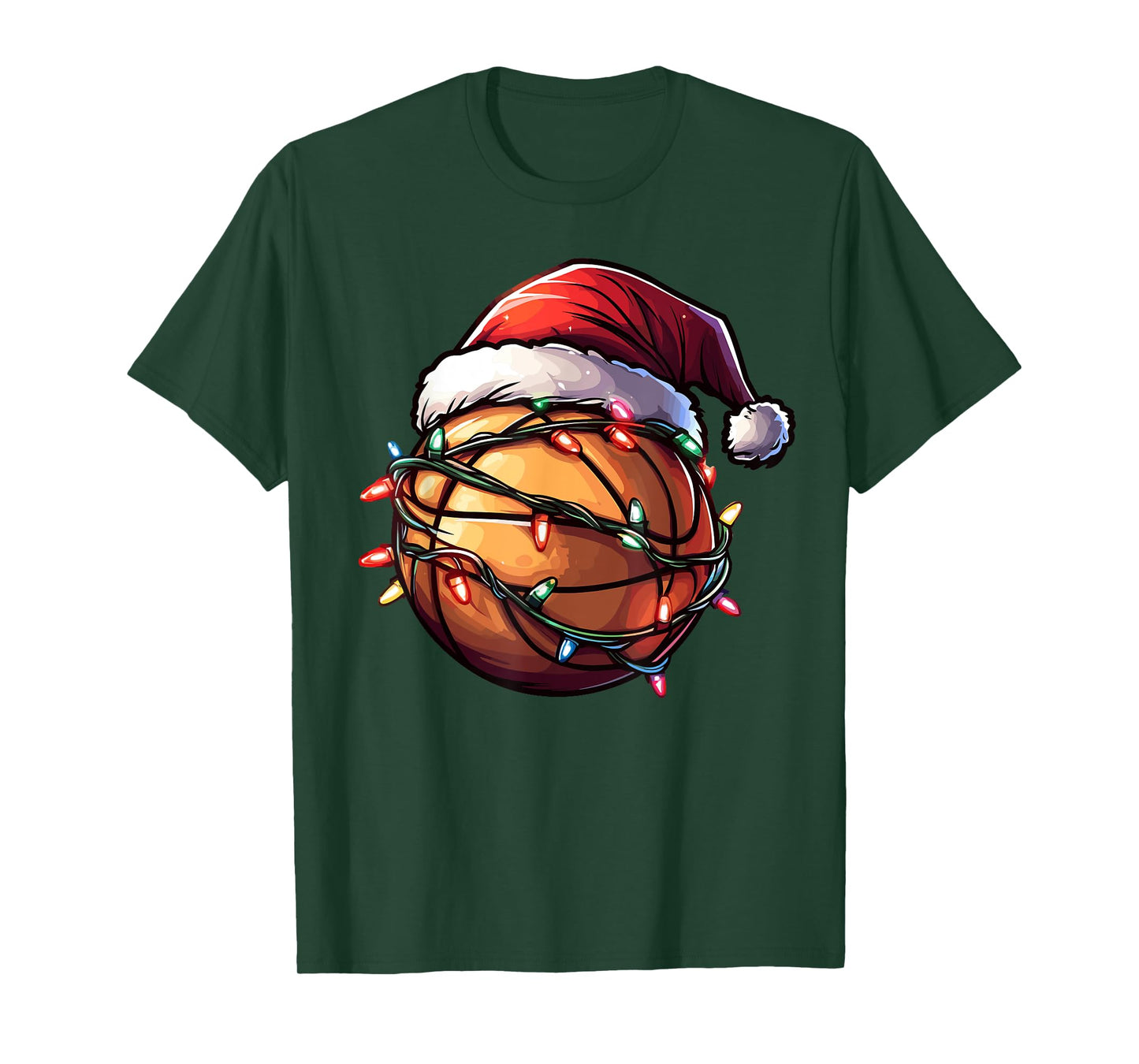 Basketball Christmas Lights Santa Hat Basketball Player Xmas T-Shirt