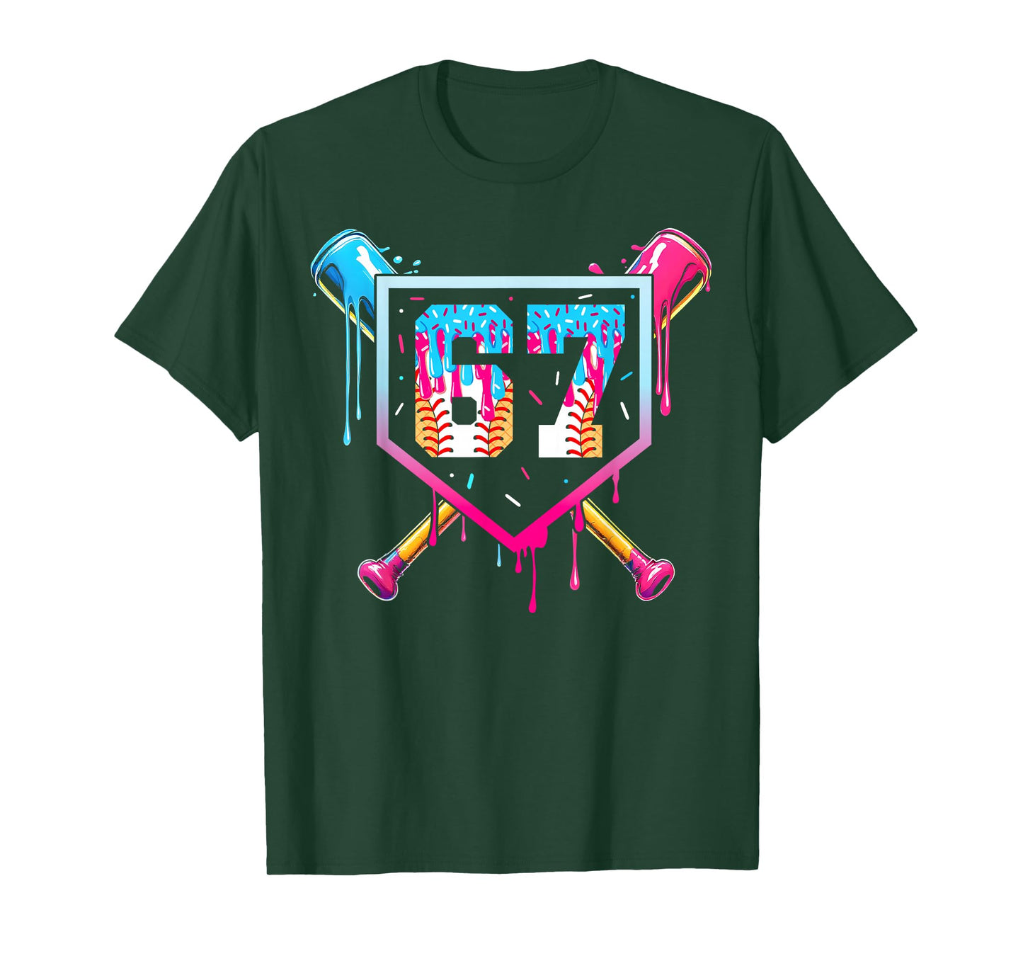 Baseball Ice Cream Drip Number 67 Player 67th Birthday T-Shirt