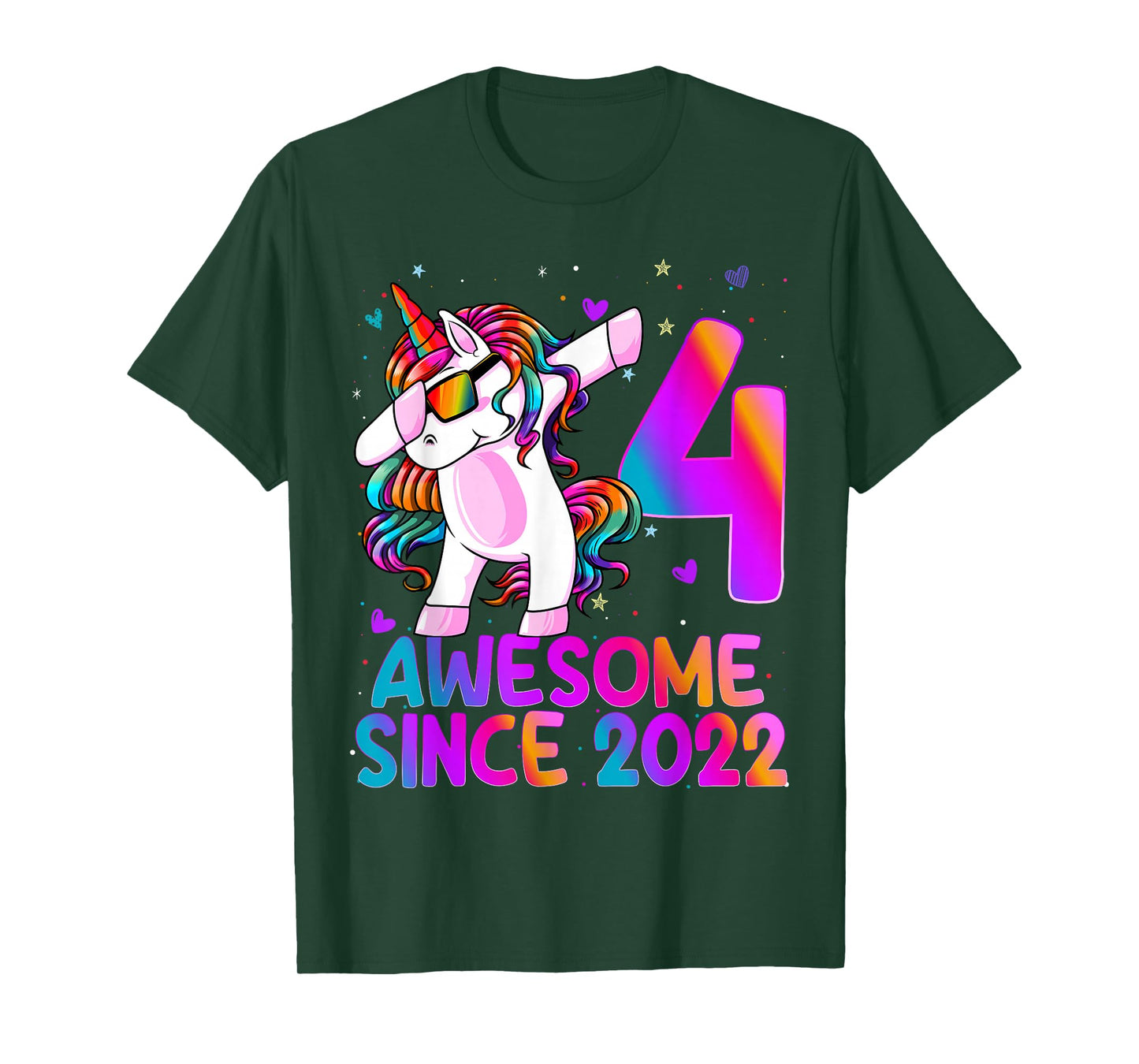 4 Year Old Girl Awesome Since 2022 Unicorn 4th Birthday Girl T-Shirt