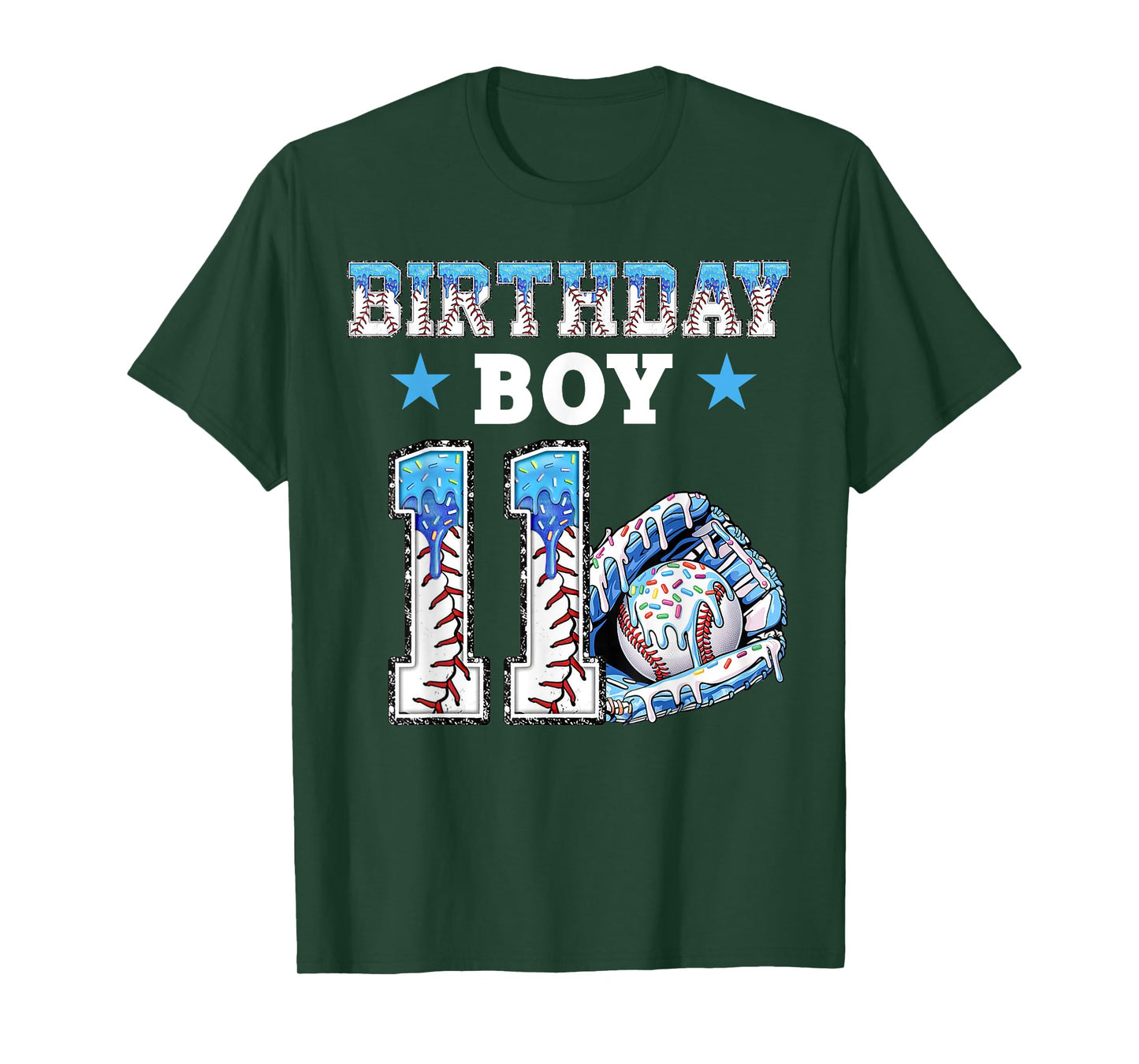 11th Birthday Boy Baseball Drip Ice Cream 11 Year Old Kids T-Shirt