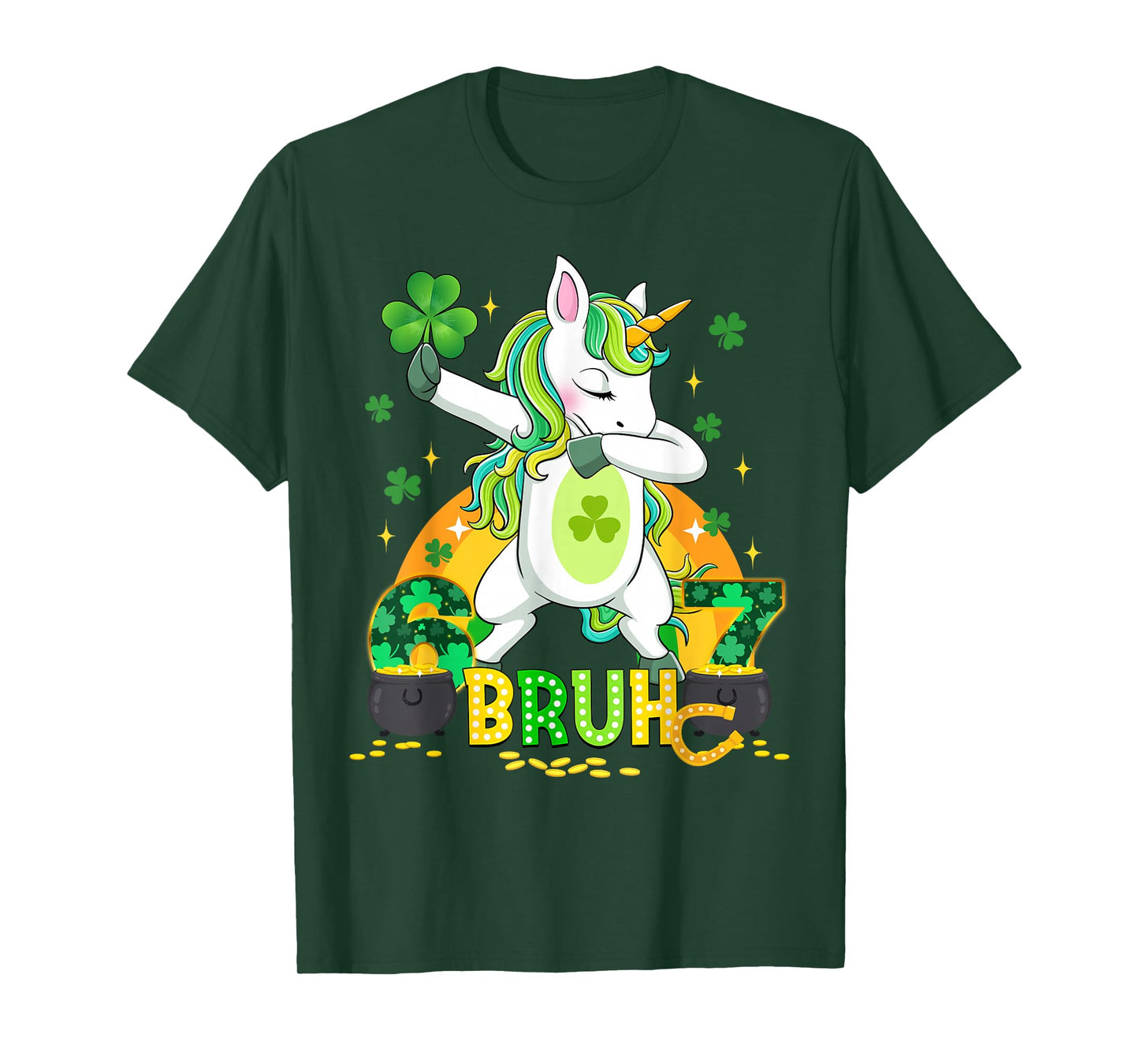 Six Seven Bruh Patricks Day Irish Unicorn Dabbing T-Shirt